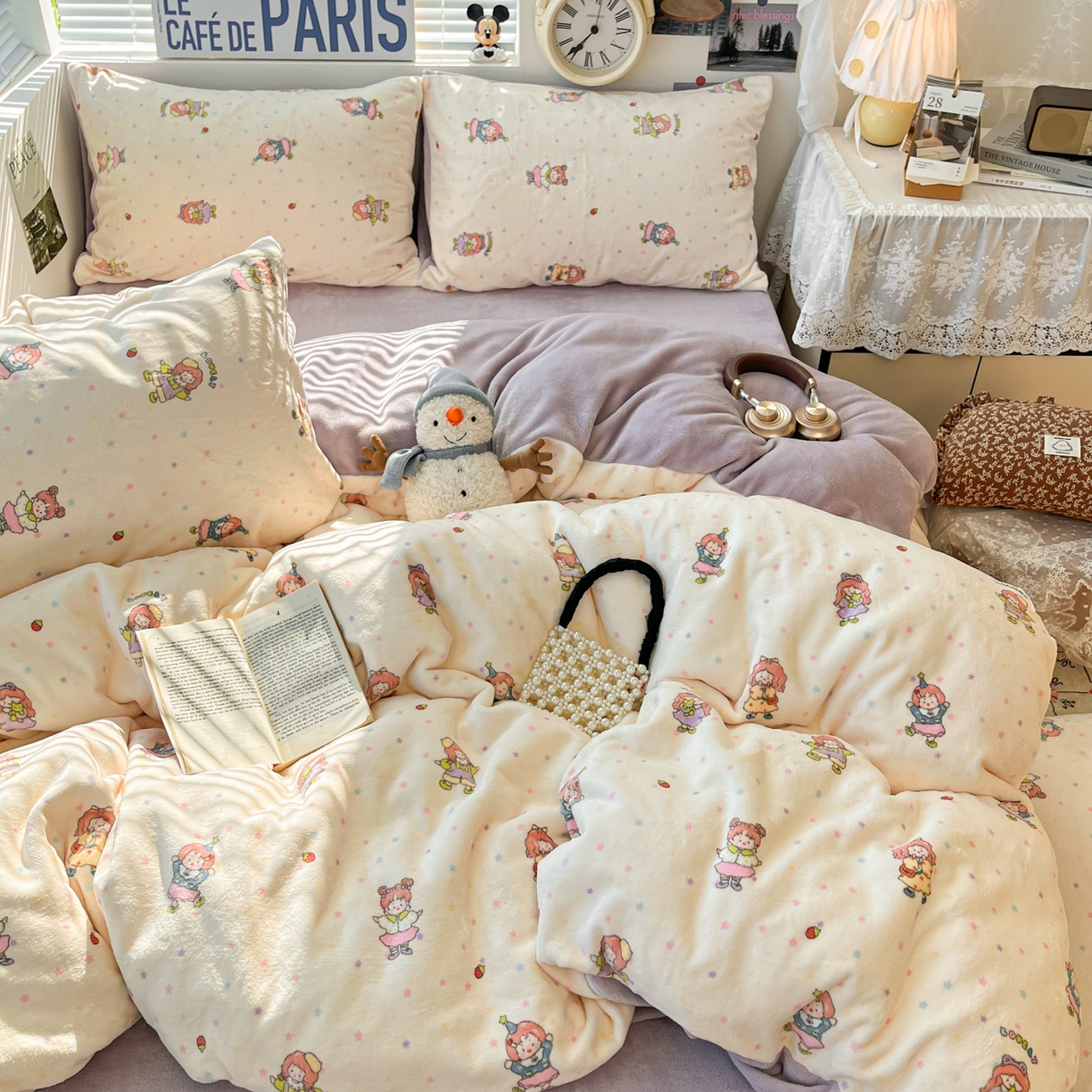 91家纺网 家纺一手货源 找家纺 优承佳生活馆 2025新款加厚亲肤保暖可爱清新系列牛奶绒四件套单被套系列（有买家秀） 百变女孩