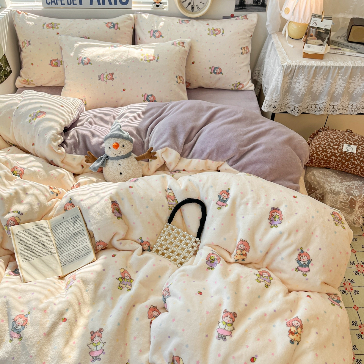 91家纺网 家纺一手货源 找家纺 优承佳生活馆 2025新款加厚亲肤保暖可爱清新系列牛奶绒四件套单被套系列（有买家秀） 百变女孩