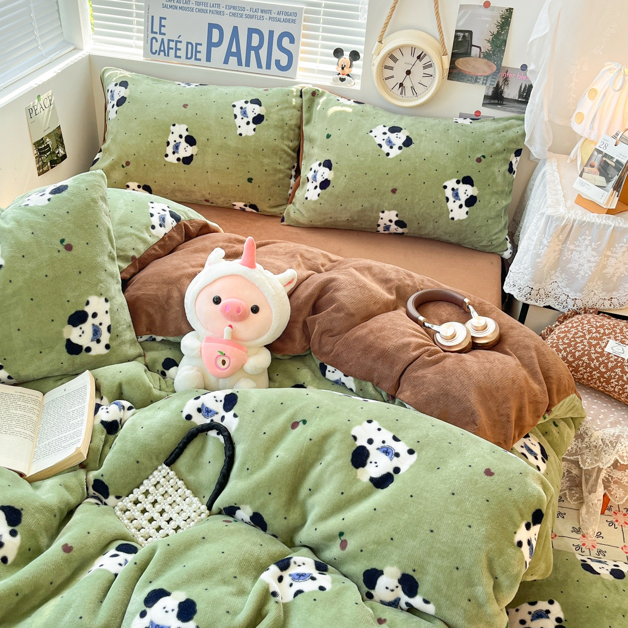 91家纺网 家纺一手货源 找家纺 优承佳生活馆 2025新款加厚亲肤保暖可爱清新系列牛奶绒四件套单被套系列（有买家秀） 斑点狗狗