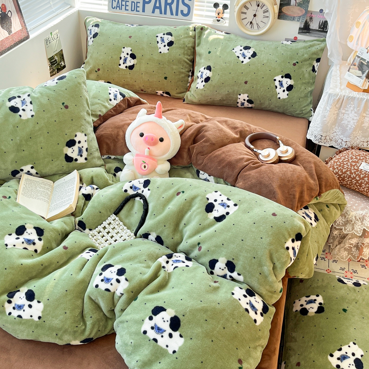91家纺网 家纺一手货源 找家纺 优承佳生活馆 2025新款加厚亲肤保暖可爱清新系列牛奶绒四件套单被套系列（有买家秀） 斑点狗狗