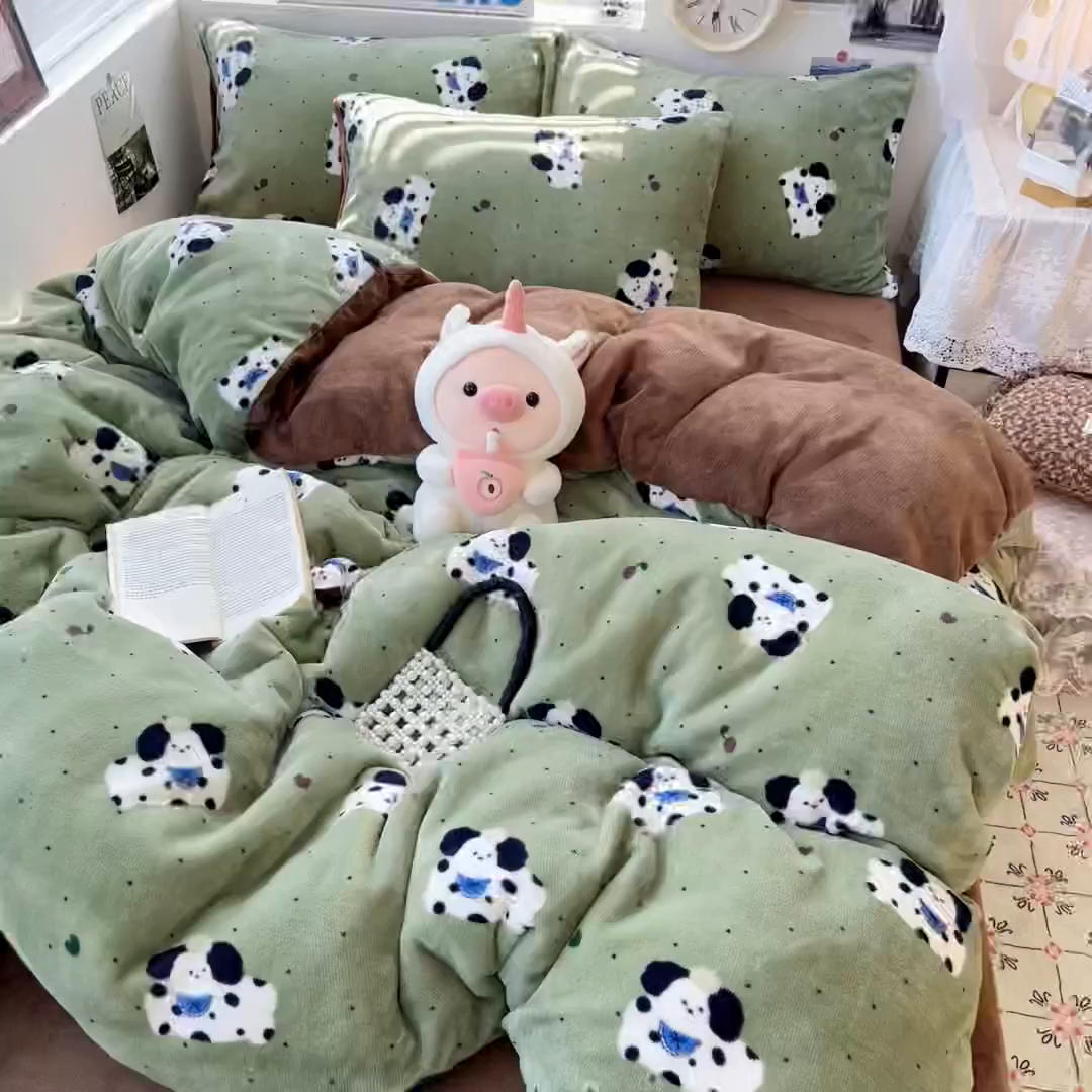 91家纺网 家纺一手货源 找家纺 优承佳生活馆 2025新款加厚亲肤保暖可爱清新系列牛奶绒四件套单被套系列（有买家秀） 斑点狗狗