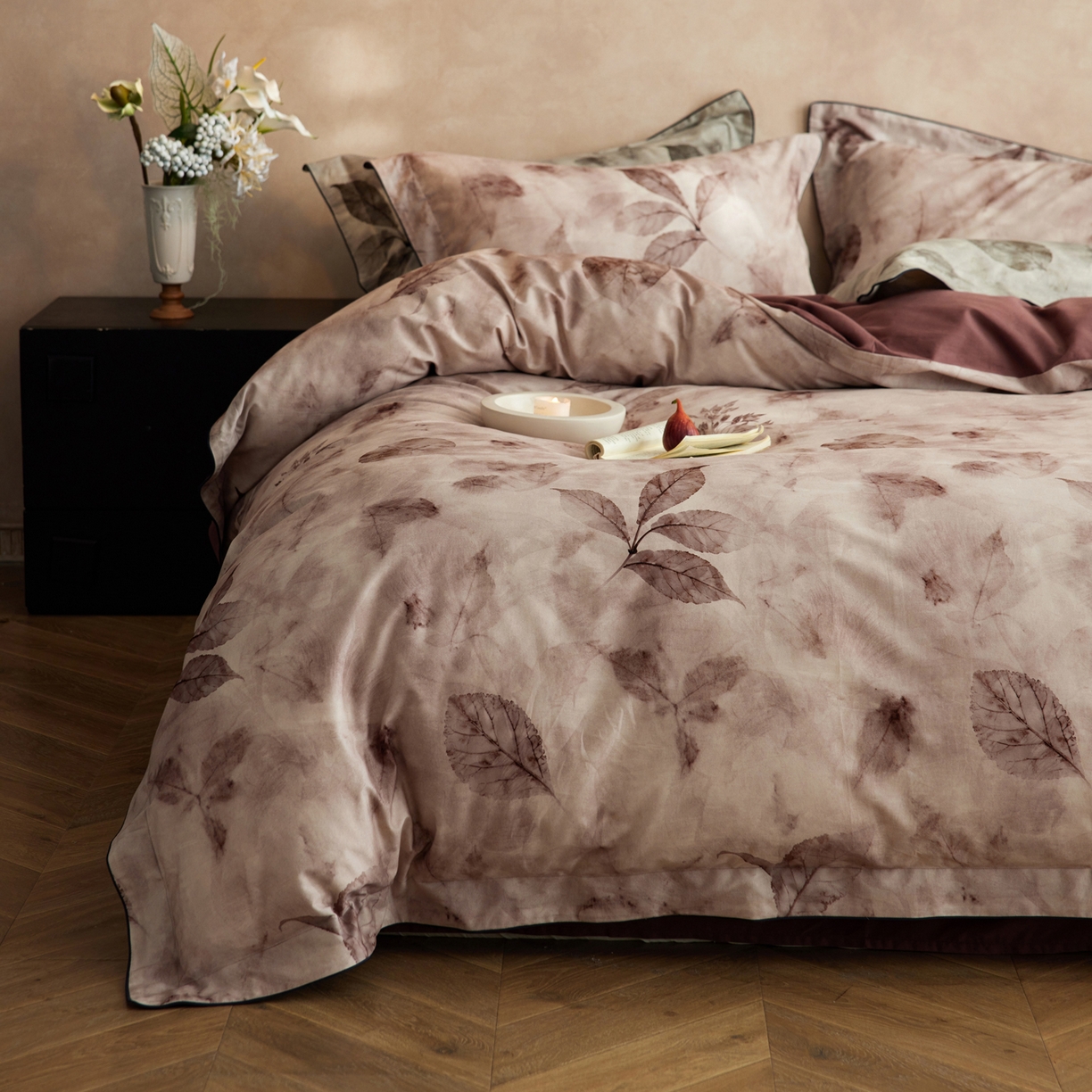 91家纺网 家纺一手货源 找家纺 （总）简纯主义 2025新款全棉磨毛一叶知秋系列四件套（控价：239/299/319）