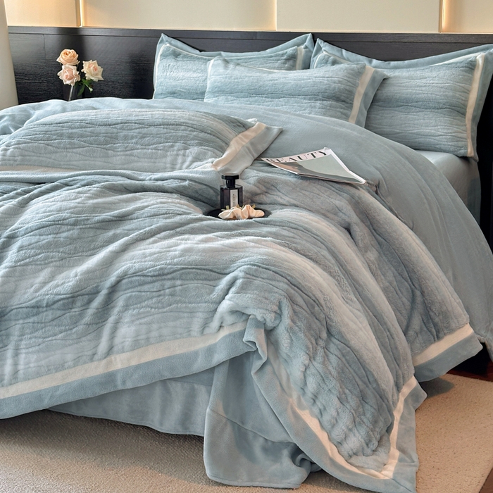 91家纺网 家纺一手货源 找家纺 （总）绘萱家居 2025新款亲肤舒适双拼边雕花兔毛绒四件套-爱丁堡