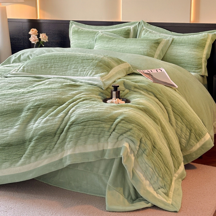 91家纺网 家纺一手货源 找家纺 （总）绘萱家居 2025新款亲肤舒适双拼边雕花兔毛绒四件套-爱丁堡