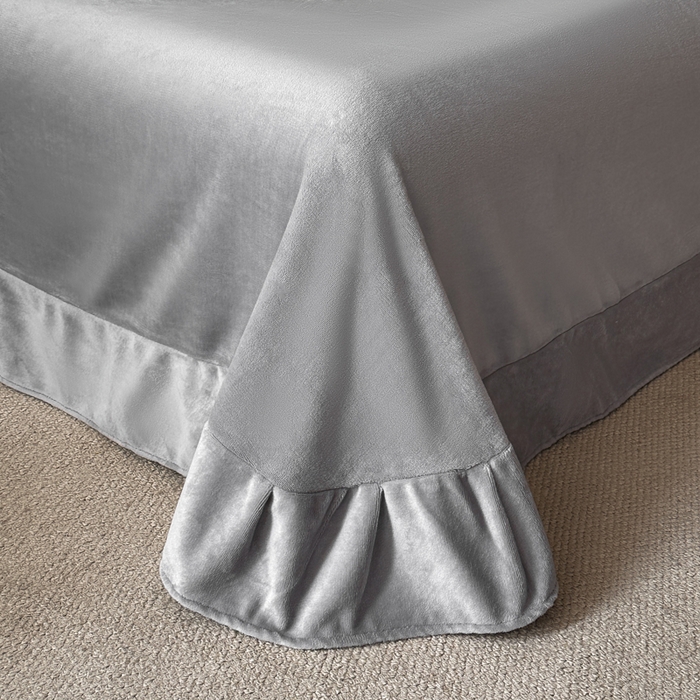 91家纺网 家纺一手货源 找家纺 绘萱家居 2025新款亲肤舒适双拼边雕花兔毛绒四件套-爱丁堡 爱丁堡-灰