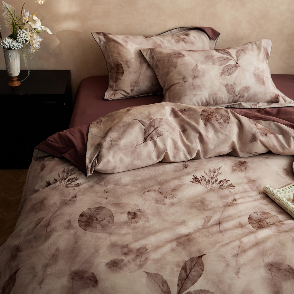 91家纺网 家纺一手货源 找家纺 （总）简纯主义 2025新款全棉磨毛一叶知秋系列四件套（控价：239/299/319）