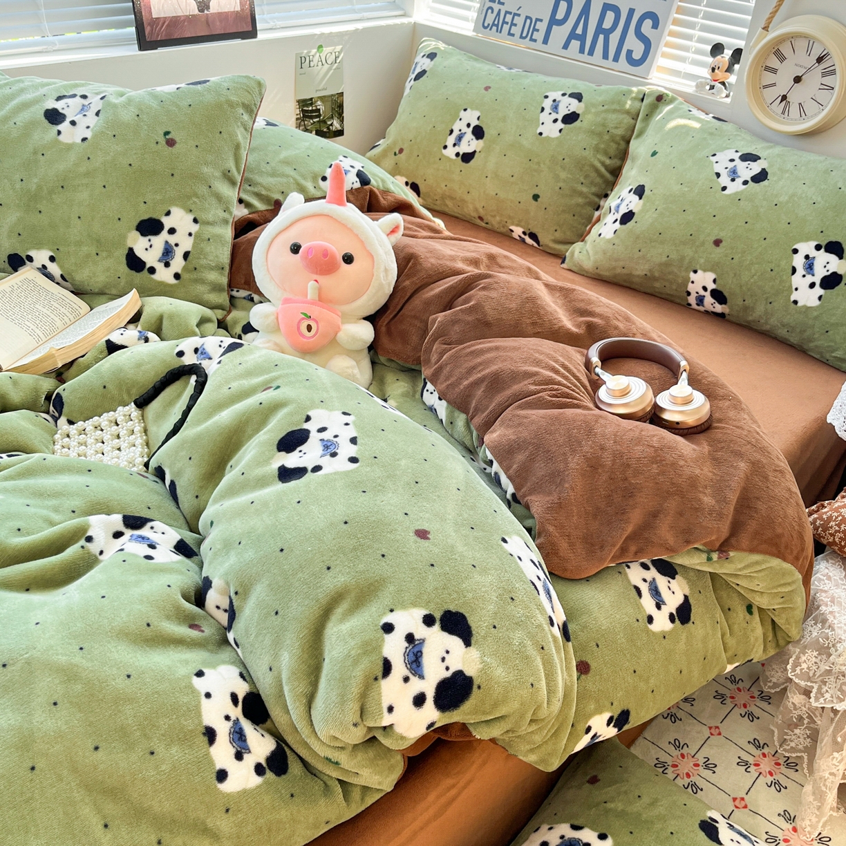 优承佳生活馆 2025新款加厚亲肤保暖可爱清新系列牛奶绒四件套单被套系列（有买家秀） 斑点狗狗