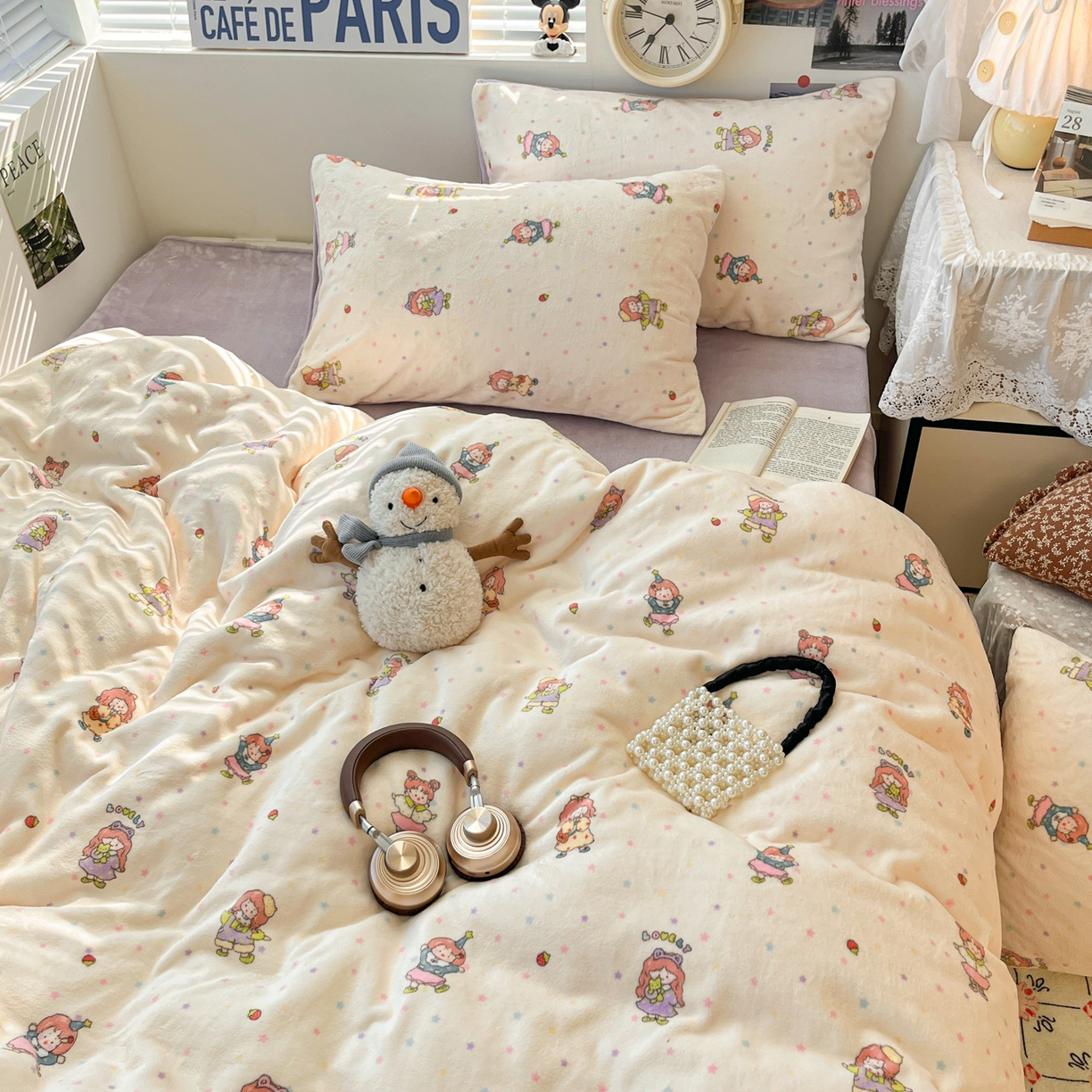 91家纺网 家纺一手货源 找家纺 优承佳生活馆 2025新款加厚亲肤保暖可爱清新系列牛奶绒四件套单被套系列（有买家秀） 百变女孩