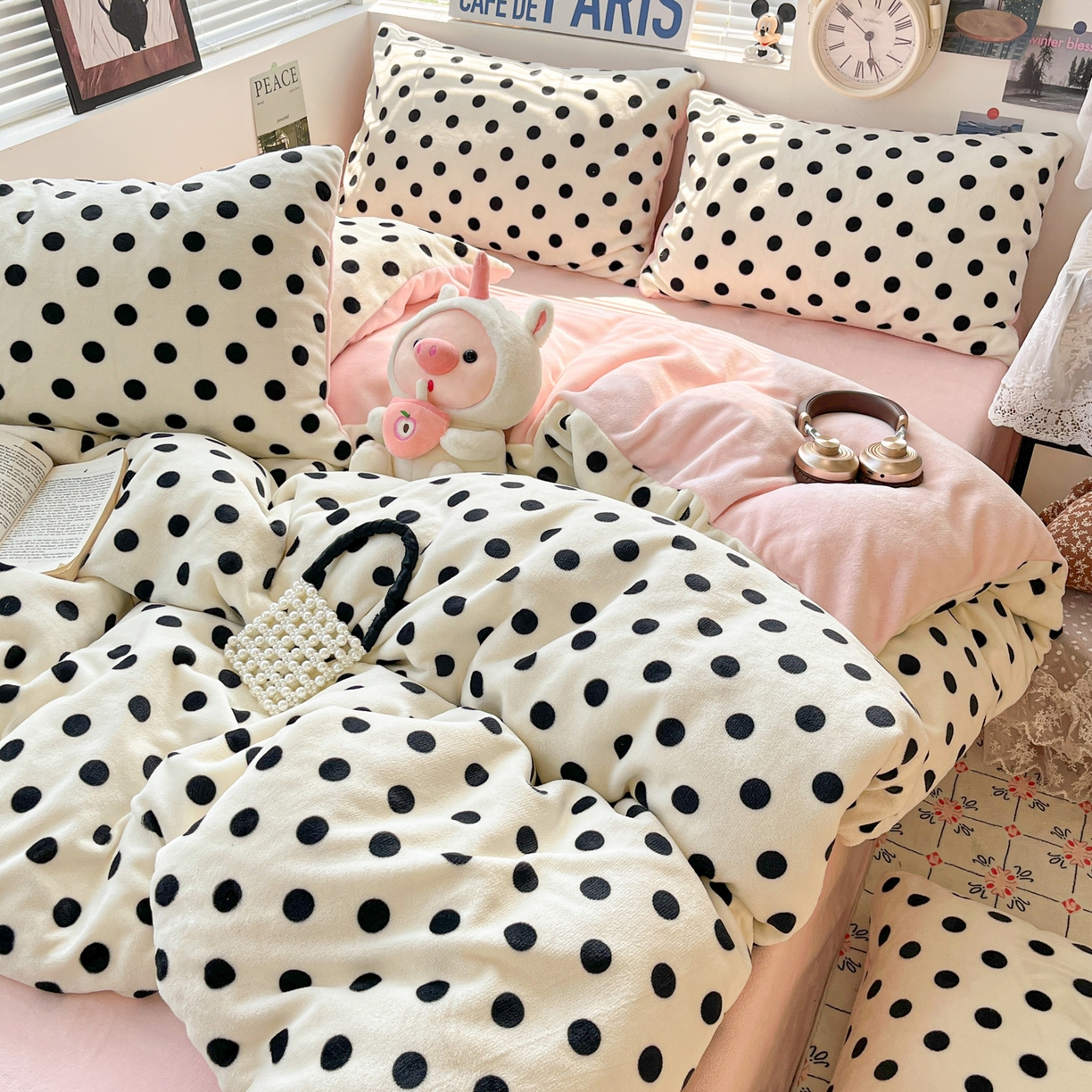 91家纺网 家纺一手货源 找家纺 优承佳生活馆 2025新款加厚亲肤保暖可爱清新系列牛奶绒四件套单被套系列（有买家秀） 点点圆圆