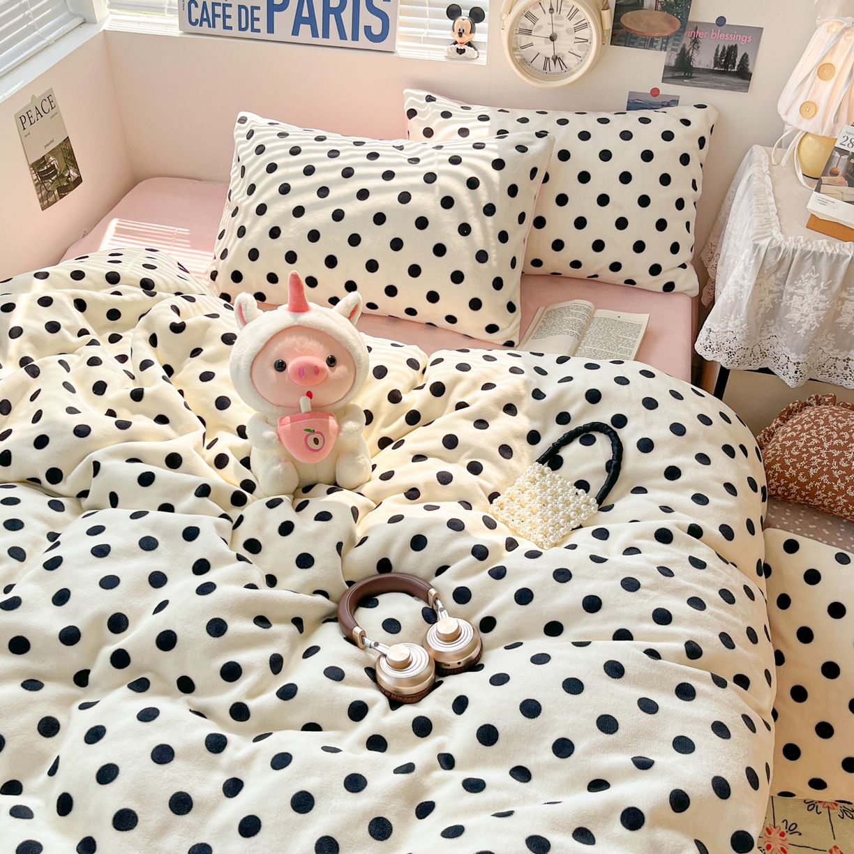 91家纺网 家纺一手货源 找家纺 优承佳生活馆 2025新款加厚亲肤保暖可爱清新系列牛奶绒四件套单被套系列（有买家秀） 点点圆圆