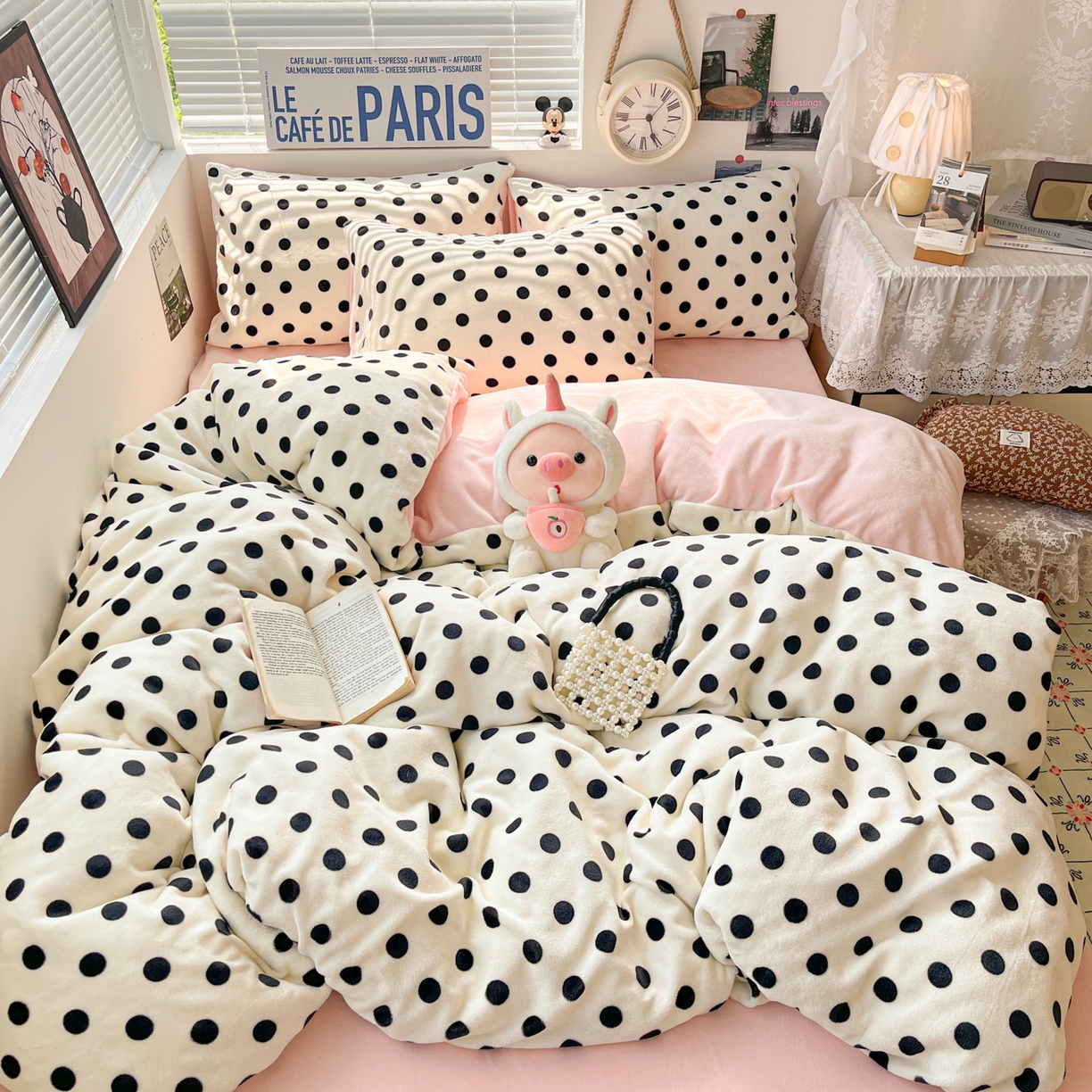 91家纺网 家纺一手货源 找家纺 优承佳生活馆 2025新款加厚亲肤保暖可爱清新系列牛奶绒四件套单被套系列（有买家秀） 点点圆圆