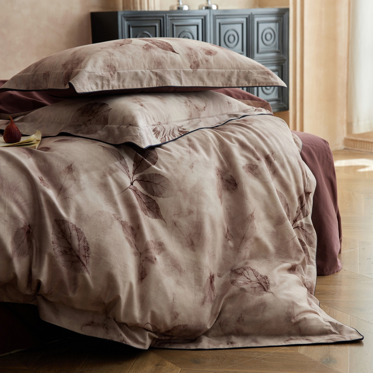 91家纺网 家纺一手货源 找家纺 （总）简纯主义 2025新款全棉磨毛一叶知秋系列四件套（控价：239/299/319）