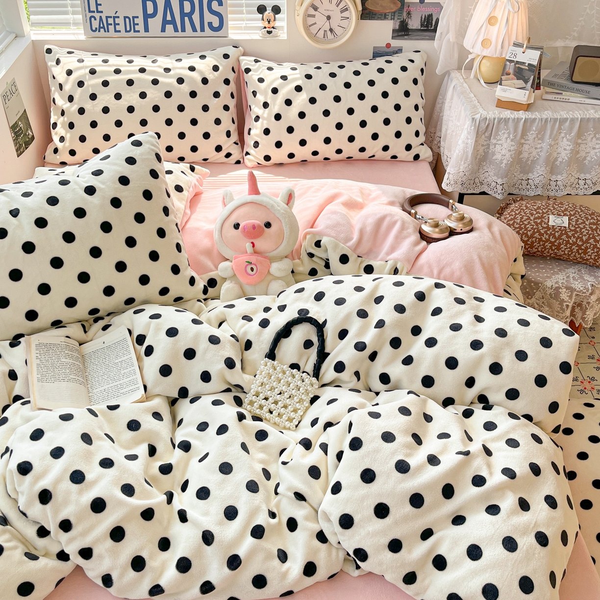 91家纺网 家纺一手货源 找家纺 优承佳生活馆 2025新款加厚亲肤保暖可爱清新系列牛奶绒四件套单被套系列（有买家秀） 点点圆圆