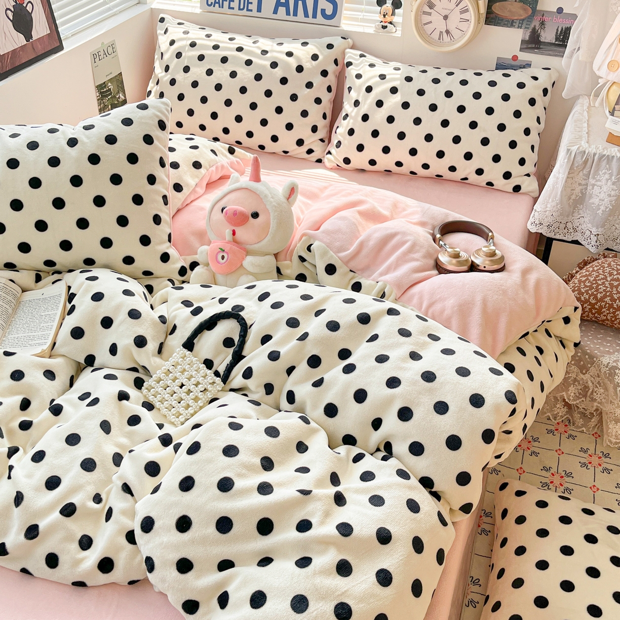 91家纺网 家纺一手货源 找家纺 优承佳生活馆 2025新款加厚亲肤保暖可爱清新系列牛奶绒四件套单被套系列（有买家秀） 点点圆圆