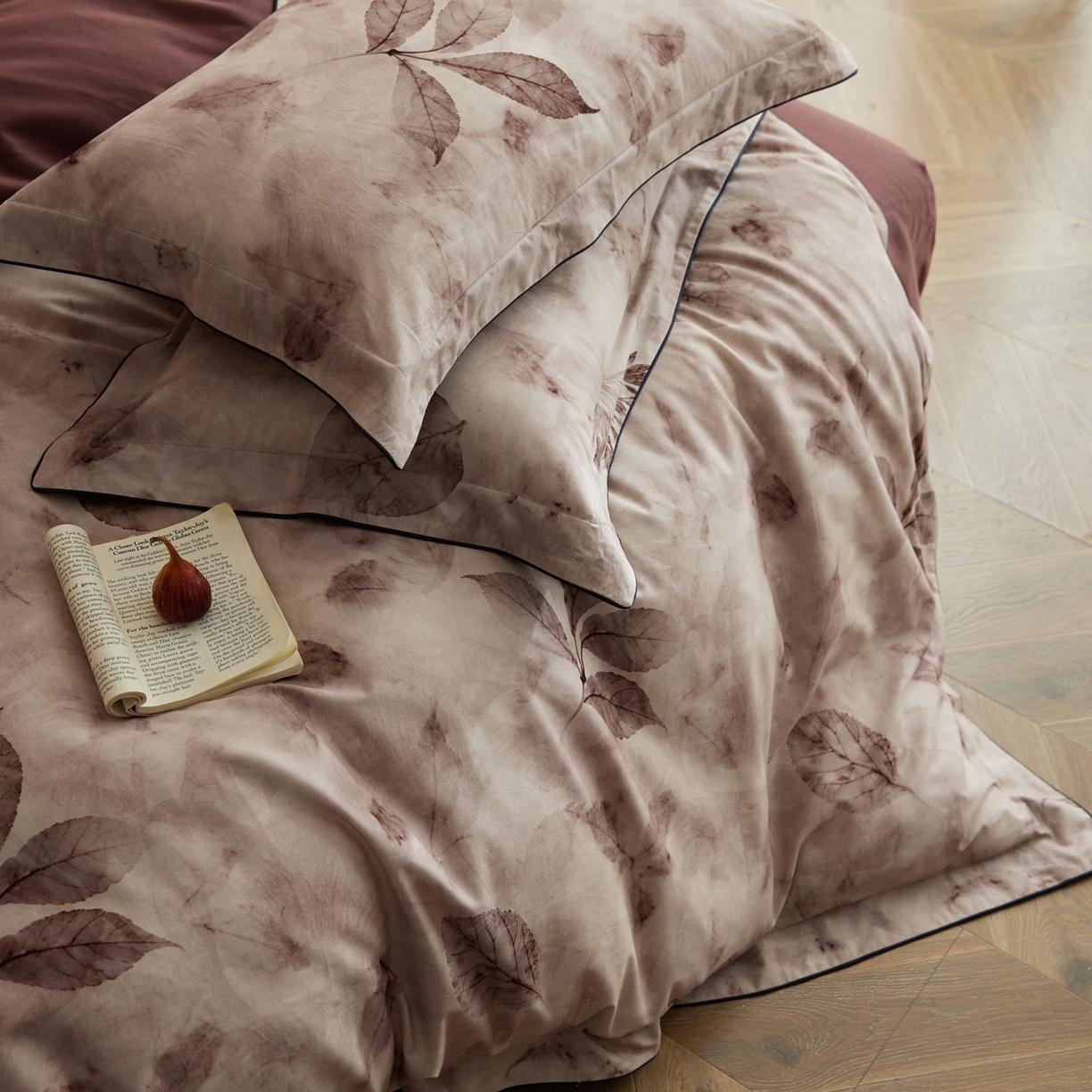 91家纺网 家纺一手货源 找家纺 （总）简纯主义 2025新款全棉磨毛一叶知秋系列四件套（控价：239/299/319）