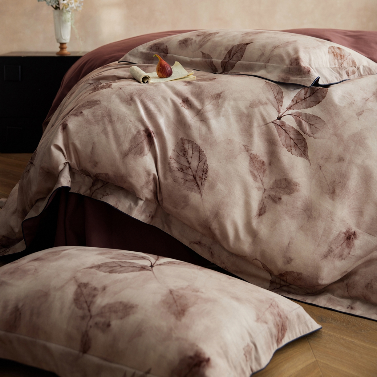 91家纺网 家纺一手货源 找家纺 （总）简纯主义 2025新款全棉磨毛一叶知秋系列四件套（控价：239/299/319）