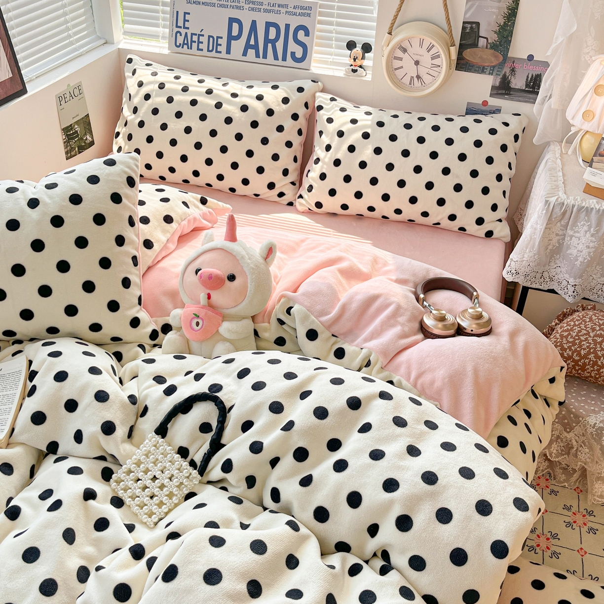 91家纺网 家纺一手货源 找家纺 优承佳生活馆 2025新款加厚亲肤保暖可爱清新系列牛奶绒四件套单被套系列（有买家秀） 点点圆圆