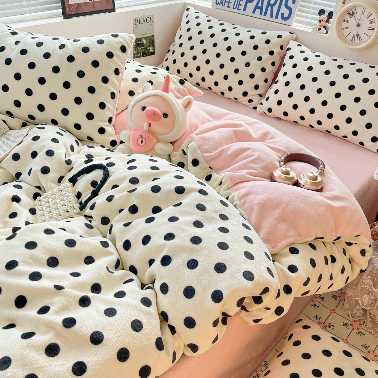 优承佳生活馆 2025新款加厚亲肤保暖可爱清新系列牛奶绒四件套单被套系列（有买家秀） 点点圆圆