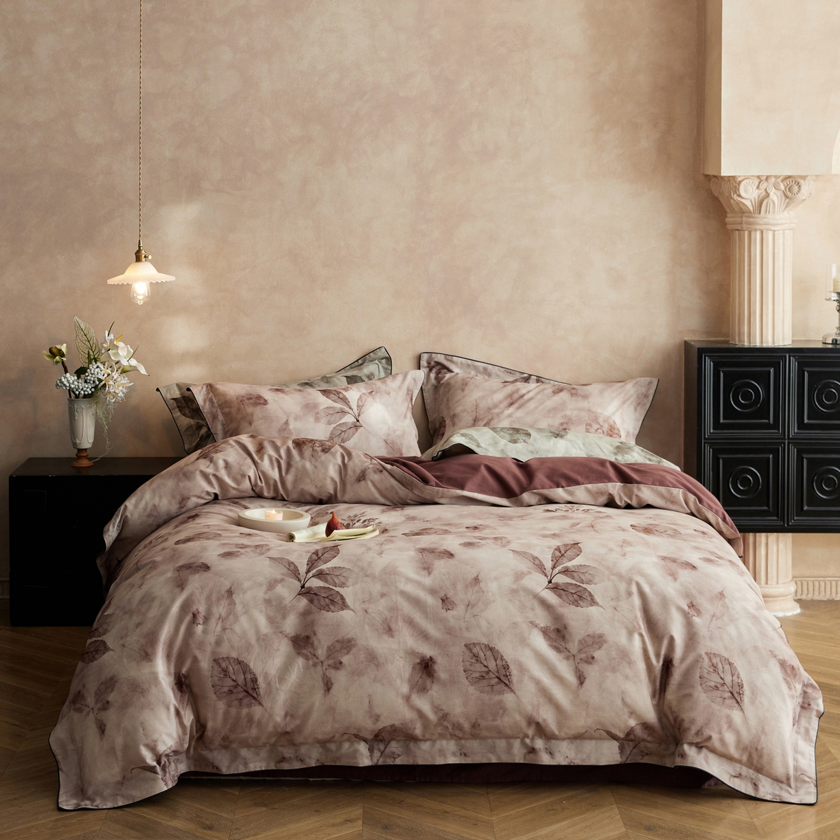 简纯主义 2025新款全棉磨毛一叶知秋系列四件套（控价：239/299/319） 一叶知秋-红