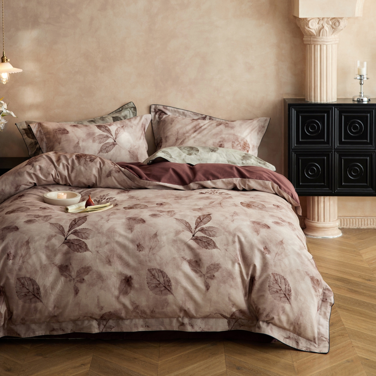 91家纺网 家纺一手货源 找家纺 简纯主义 2025新款全棉磨毛一叶知秋系列四件套（控价：239/299/319） 一叶知秋-红