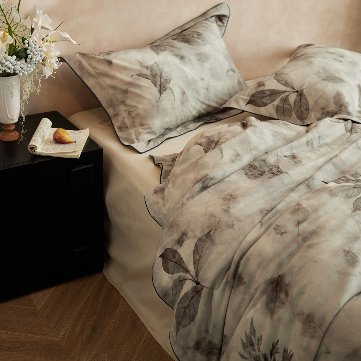 91家纺网 家纺一手货源 找家纺 简纯主义 2025新款全棉磨毛一叶知秋系列四件套（控价：239/299/319） 一叶知秋-黄