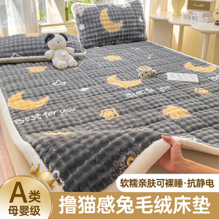 （總）優品惠 2025新款兔毛絨泡泡牛奶絨床墊子夾棉床褥床蓋床單加厚保暖