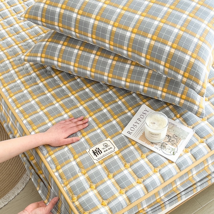 91家纺网 家纺一手货源 找家纺 （总）蕾诺家纺 2025新款色织水洗棉棉花夹棉床笠保护套