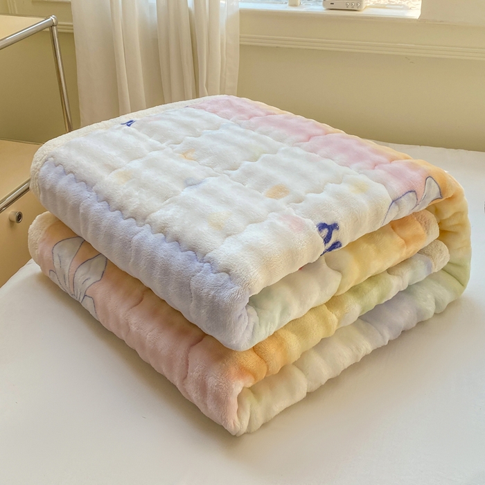 91家纺网 家纺一手货源 找家纺 优品惠 2025新款兔毛绒泡泡牛奶绒床垫子夹棉床褥床盖床单加厚保暖 彩虹心情