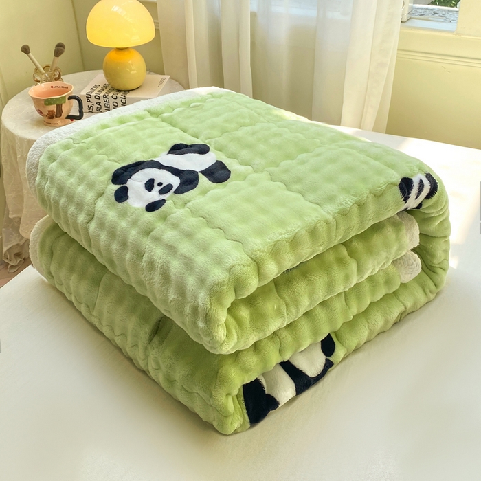 91家纺网 家纺一手货源 找家纺 优品惠 2025新款兔毛绒泡泡牛奶绒床垫子夹棉床褥床盖床单加厚保暖 呆萌熊猫