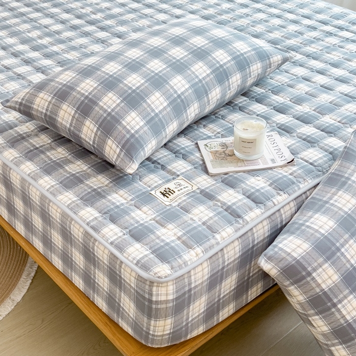 91家纺网 家纺一手货源 找家纺 （总）蕾诺家纺 2025新款色织水洗棉棉花夹棉床笠保护套