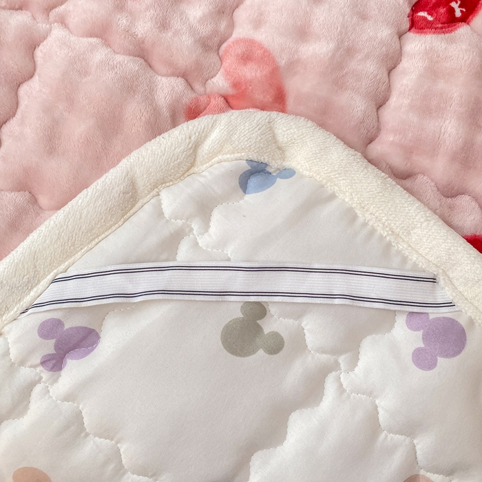 91家纺网 家纺一手货源 找家纺 优品惠 2025新款兔毛绒泡泡牛奶绒床垫子夹棉床褥床盖床单加厚保暖 粉爱心