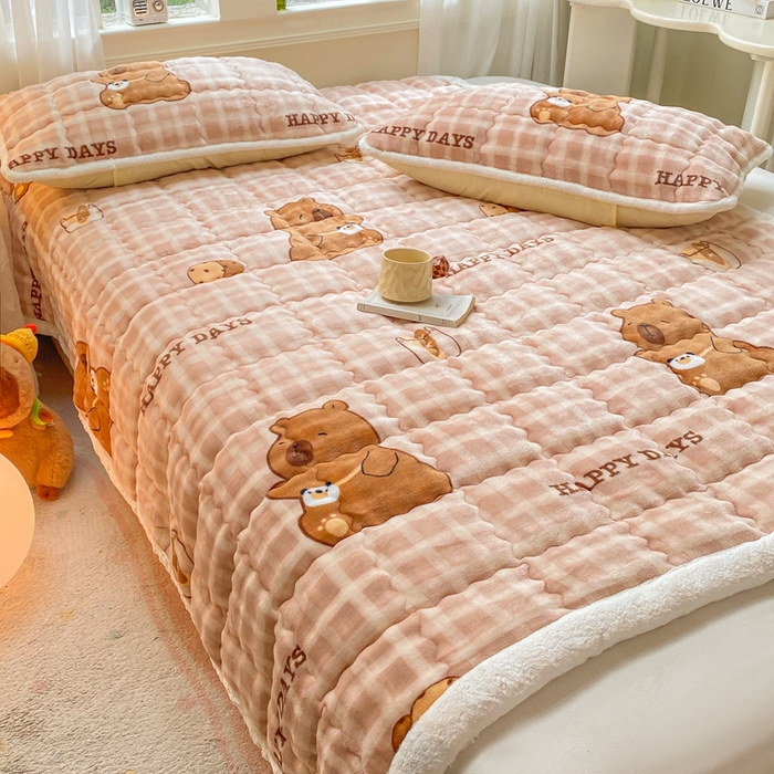 91家纺网 家纺一手货源 找家纺 优品惠 2025新款兔毛绒泡泡牛奶绒床垫子夹棉床褥床盖床单加厚保暖 卡皮巴拉