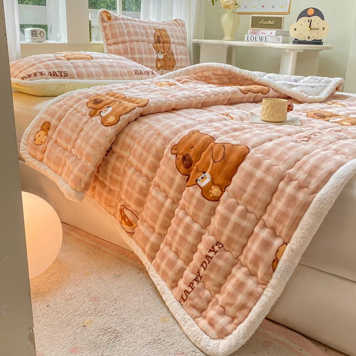 91家纺网 家纺一手货源 找家纺 优品惠 2025新款兔毛绒泡泡牛奶绒床垫子夹棉床褥床盖床单加厚保暖 卡皮巴拉