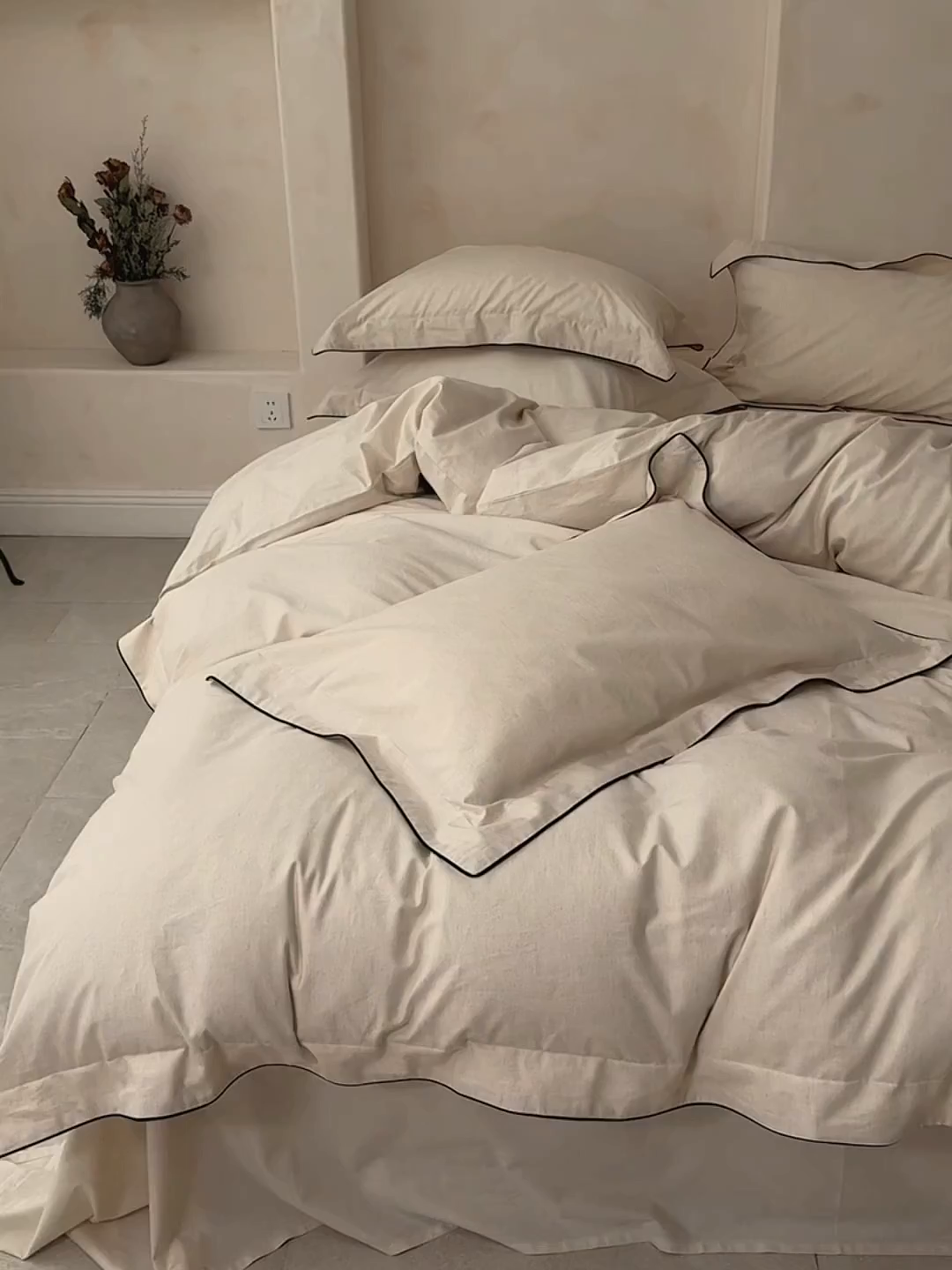 91家纺网 家纺一手货源 找家纺 简纯主义 2025新款棉麻素织雅韵系列四件套 青瓷粉