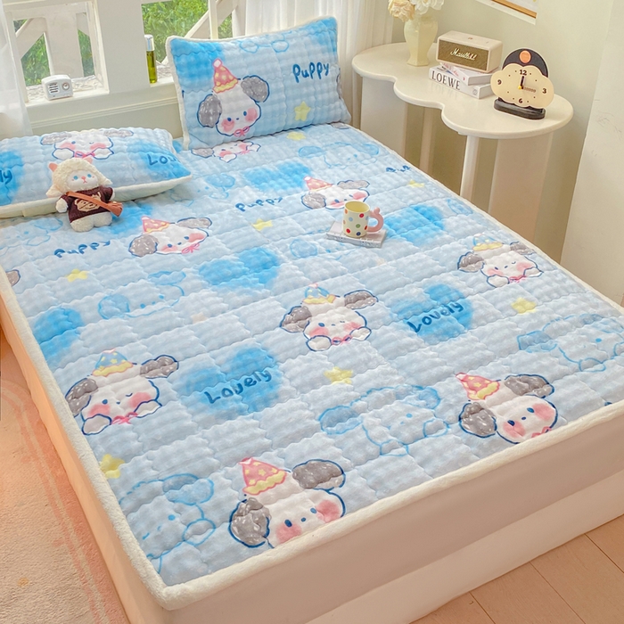 91家纺网 家纺一手货源 找家纺 优品惠 2025新款兔毛绒泡泡牛奶绒床垫子夹棉床褥床盖床单加厚保暖 可爱狗