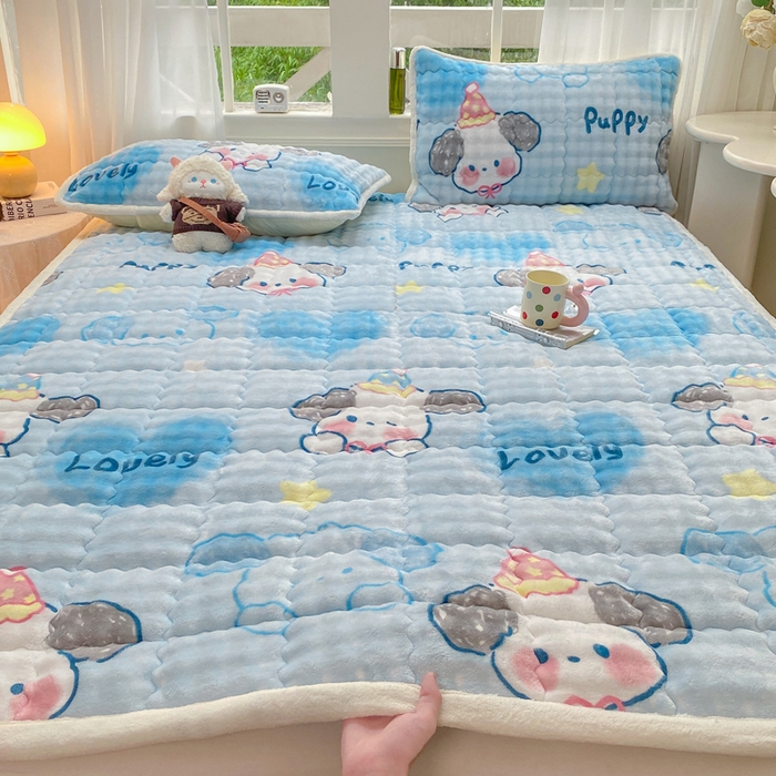 91家纺网 家纺一手货源 找家纺 优品惠 2025新款兔毛绒泡泡牛奶绒床垫子夹棉床褥床盖床单加厚保暖 可爱狗
