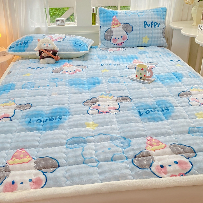 91家纺网 家纺一手货源 找家纺 优品惠 2025新款兔毛绒泡泡牛奶绒床垫子夹棉床褥床盖床单加厚保暖 可爱狗