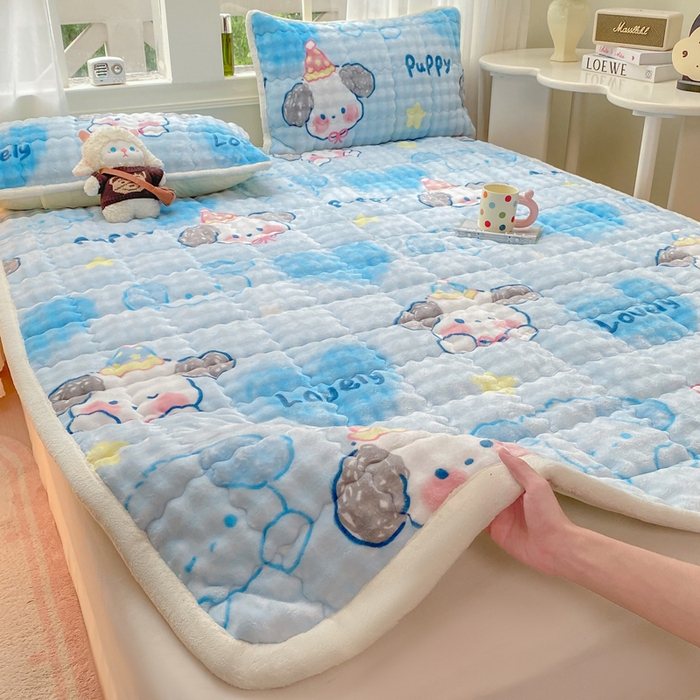 91家纺网 家纺一手货源 找家纺 优品惠 2025新款兔毛绒泡泡牛奶绒床垫子夹棉床褥床盖床单加厚保暖 可爱狗