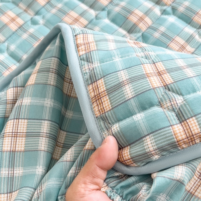 91家纺网 家纺一手货源 找家纺 蕾诺家纺 2025新款色织水洗棉棉花夹棉床笠保护套 威尼斯绿