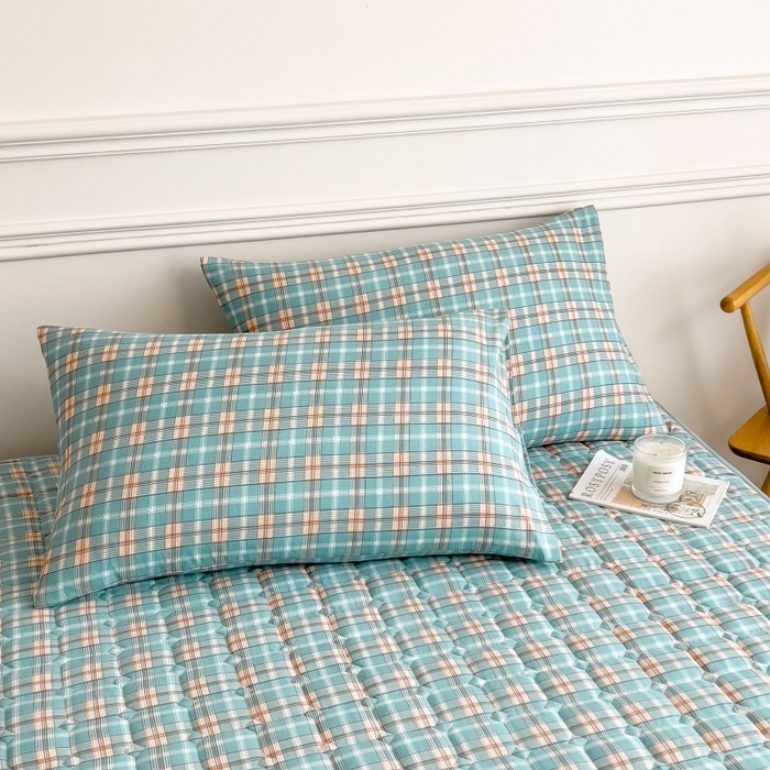 91家纺网 家纺一手货源 找家纺 蕾诺家纺 2025新款色织水洗棉棉花夹棉床笠保护套 威尼斯绿