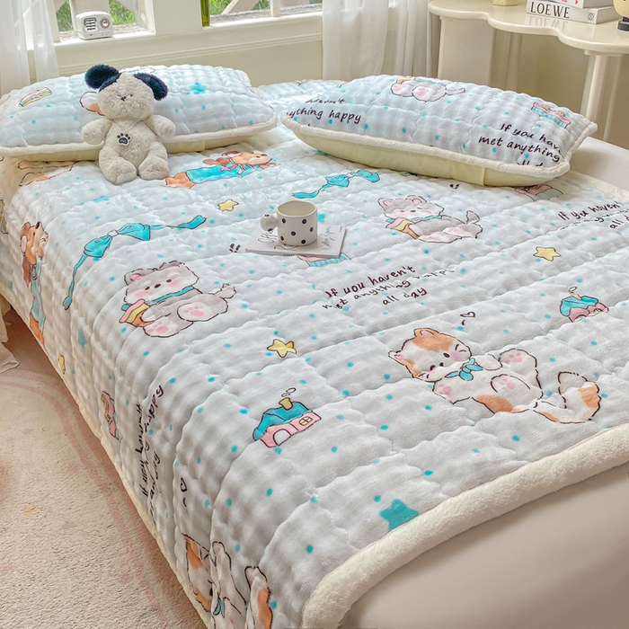 91家纺网 家纺一手货源 找家纺 优品惠 2025新款兔毛绒泡泡牛奶绒床垫子夹棉床褥床盖床单加厚保暖 萌宠