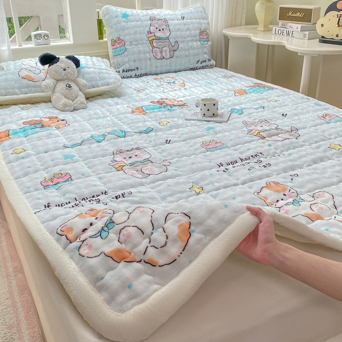 91家纺网 家纺一手货源 找家纺 优品惠 2025新款兔毛绒泡泡牛奶绒床垫子夹棉床褥床盖床单加厚保暖 萌宠