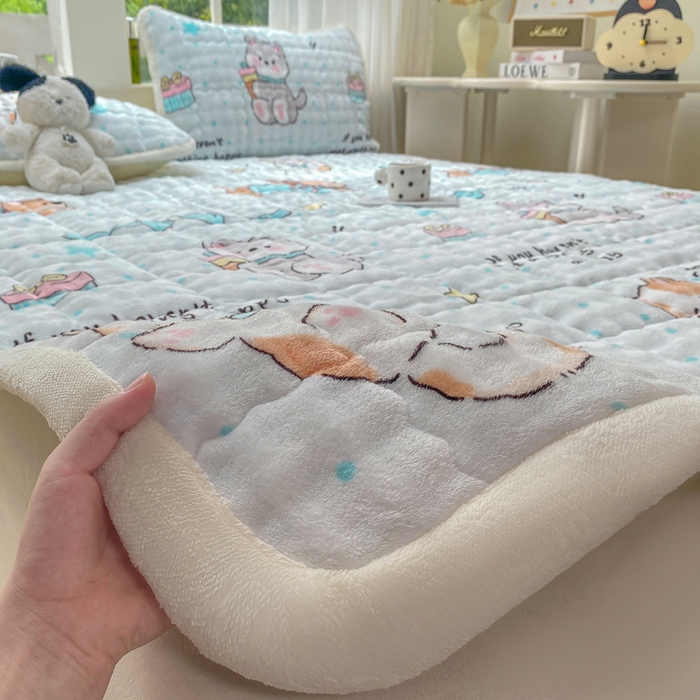 91家纺网 家纺一手货源 找家纺 优品惠 2025新款兔毛绒泡泡牛奶绒床垫子夹棉床褥床盖床单加厚保暖 萌宠