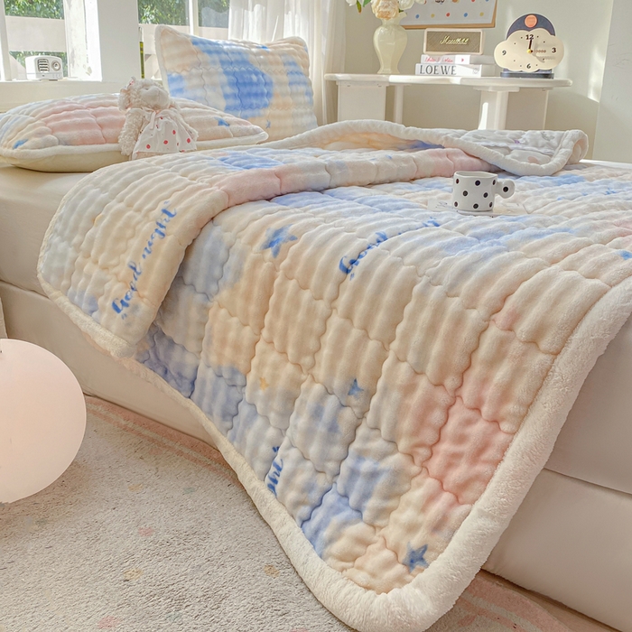 91家纺网 家纺一手货源 找家纺 优品惠 2025新款兔毛绒泡泡牛奶绒床垫子夹棉床褥床盖床单加厚保暖 南星