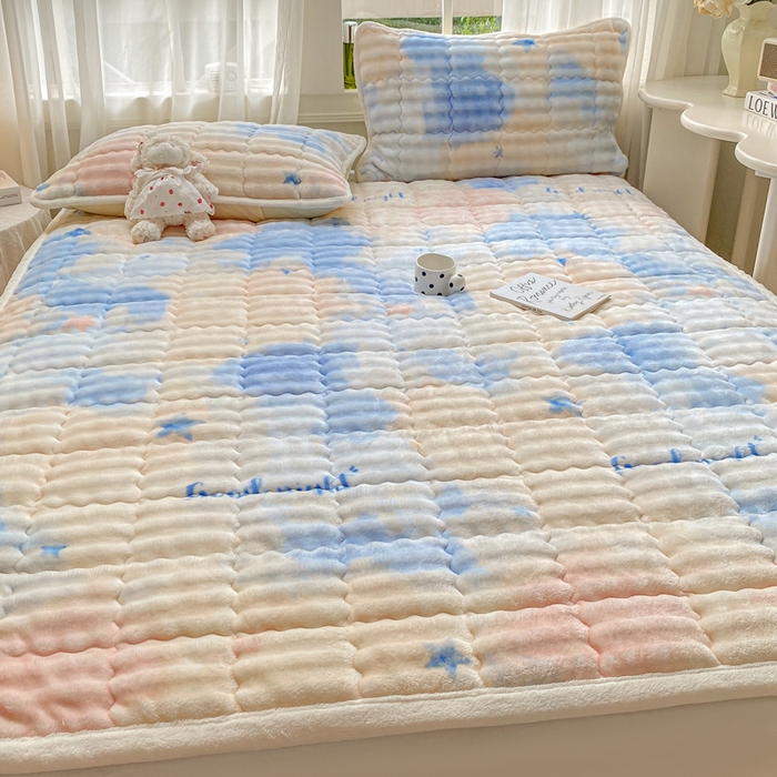 91家纺网 家纺一手货源 找家纺 优品惠 2025新款兔毛绒泡泡牛奶绒床垫子夹棉床褥床盖床单加厚保暖 南星