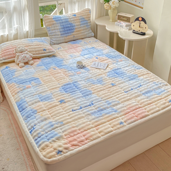 91家纺网 家纺一手货源 找家纺 优品惠 2025新款兔毛绒泡泡牛奶绒床垫子夹棉床褥床盖床单加厚保暖 南星