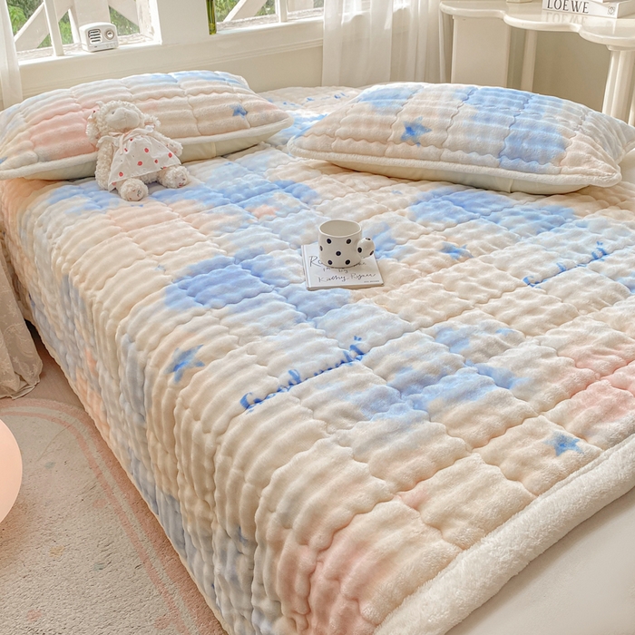 91家纺网 家纺一手货源 找家纺 优品惠 2025新款兔毛绒泡泡牛奶绒床垫子夹棉床褥床盖床单加厚保暖 南星