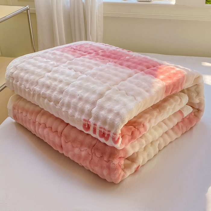 91家纺网 家纺一手货源 找家纺 优品惠 2025新款兔毛绒泡泡牛奶绒床垫子夹棉床褥床盖床单加厚保暖 时尚粉