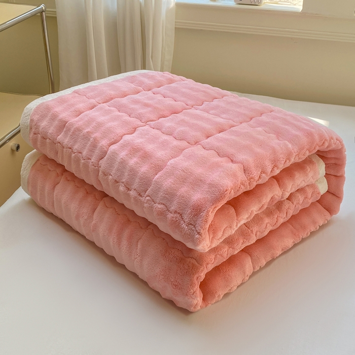 91家纺网 家纺一手货源 找家纺 优品惠 2025新款兔毛绒泡泡牛奶绒床垫子夹棉床褥床盖床单加厚保暖 樱花粉