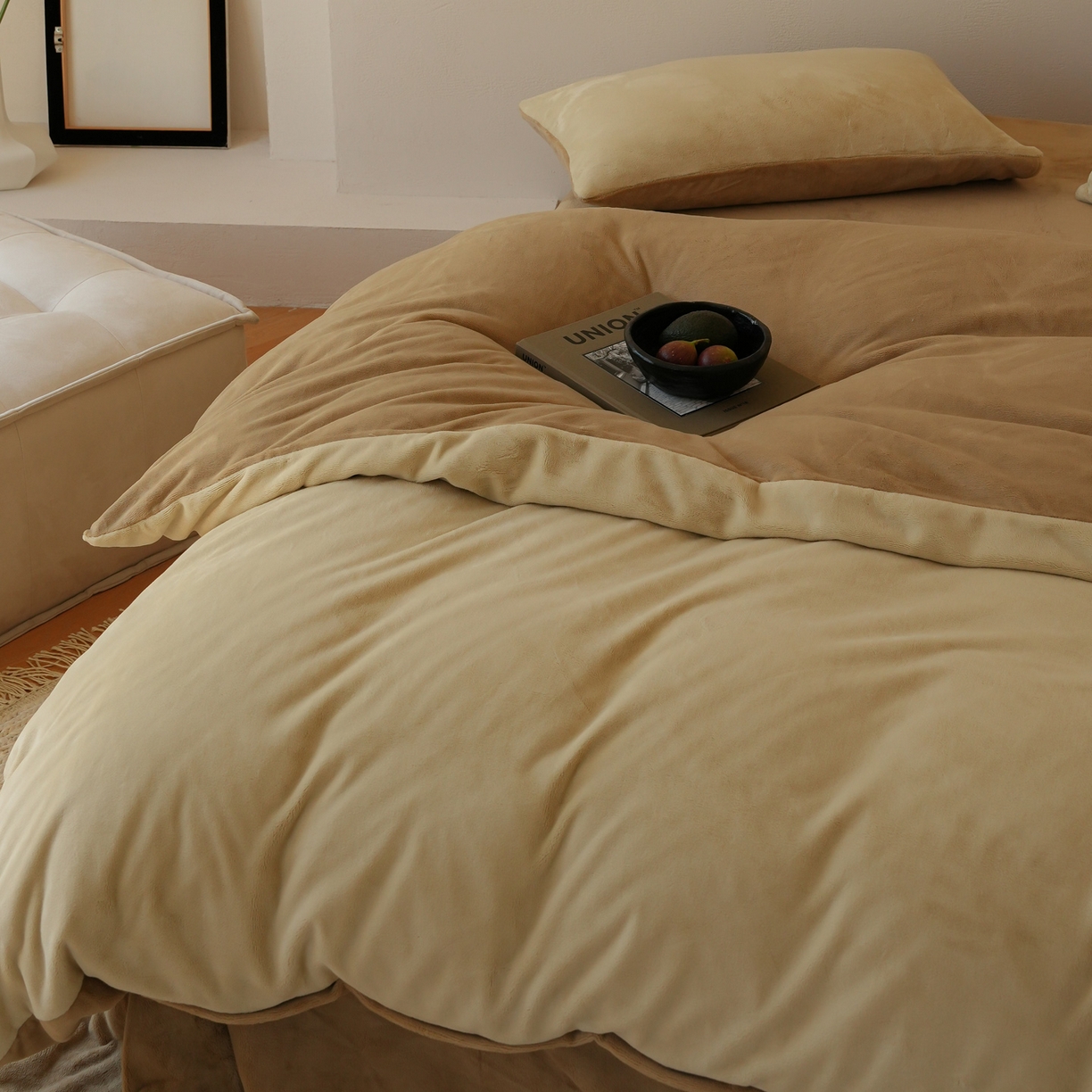 91家纺网 家纺一手货源 找家纺 （总）简纯主义 2025新款撞色牛奶绒那不勒斯系列四件套